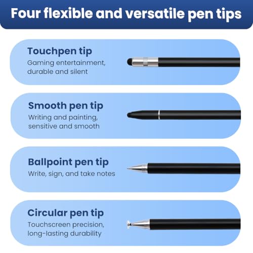 ZORBES® 4-in-1 High Precision Universal Capacitive Stylus Pen for Touch Screens Lightweight Aluminum Body 4 Tips 2 Size Rubber Tips, Disc Tip, Fine Point Compatible for iOS, Android & Windows ZORBES® 4-in-1 High Precision Universal Capacitive Stylus Pen for Touch Screens Lightweight Aluminum Body 4 Tips 2 Size Rubber Tips, Disc Tip, Fine Point Compatible for iOS, Android & Windows